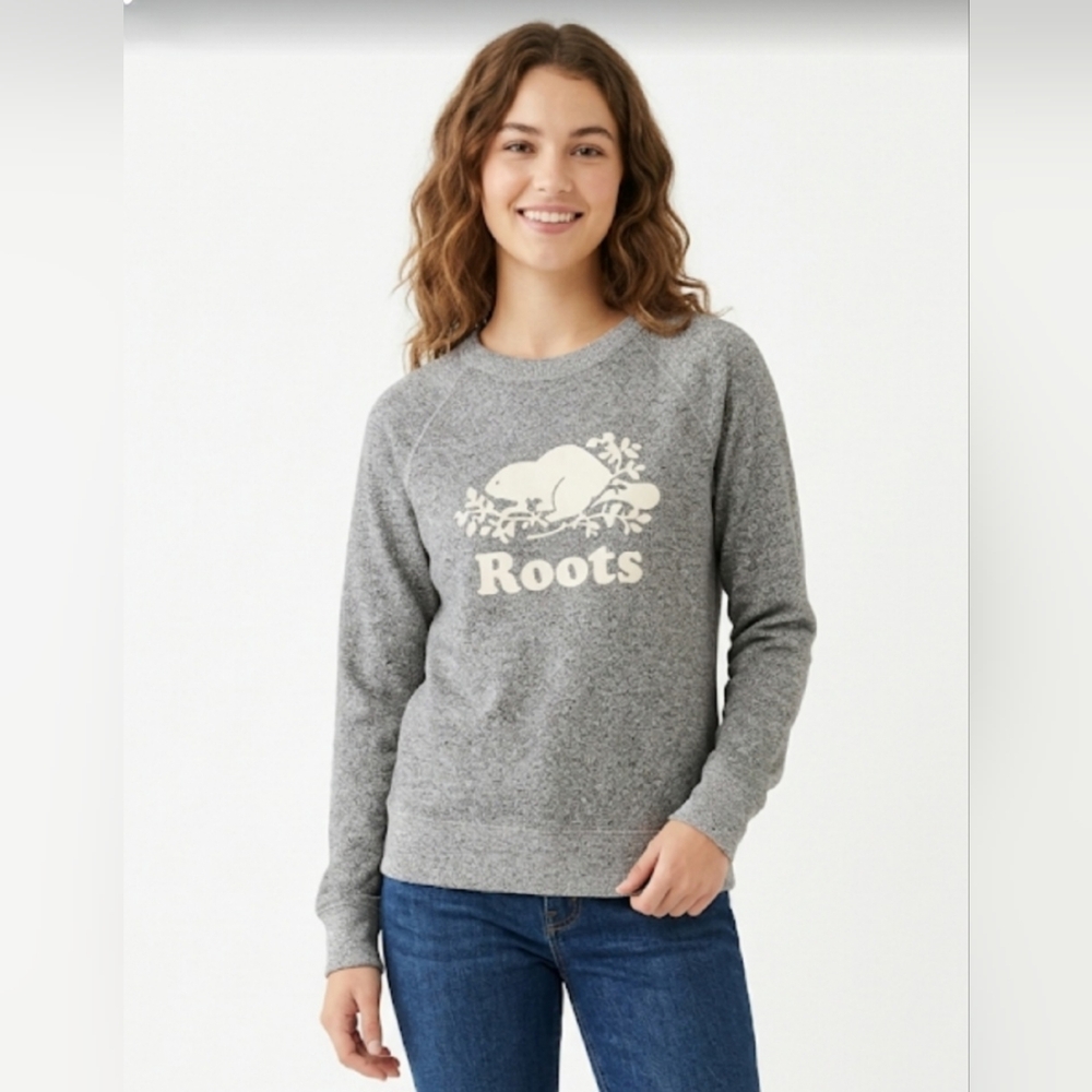 🍁 Roots Classic Beaver Graphic Crewneck Sweatshirt | Heather Grey | Size XS 🦫